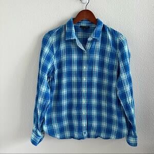 Tommy Hilfiger Blue Plaid Double Layer Contrasting Cotton Shirt Women Large